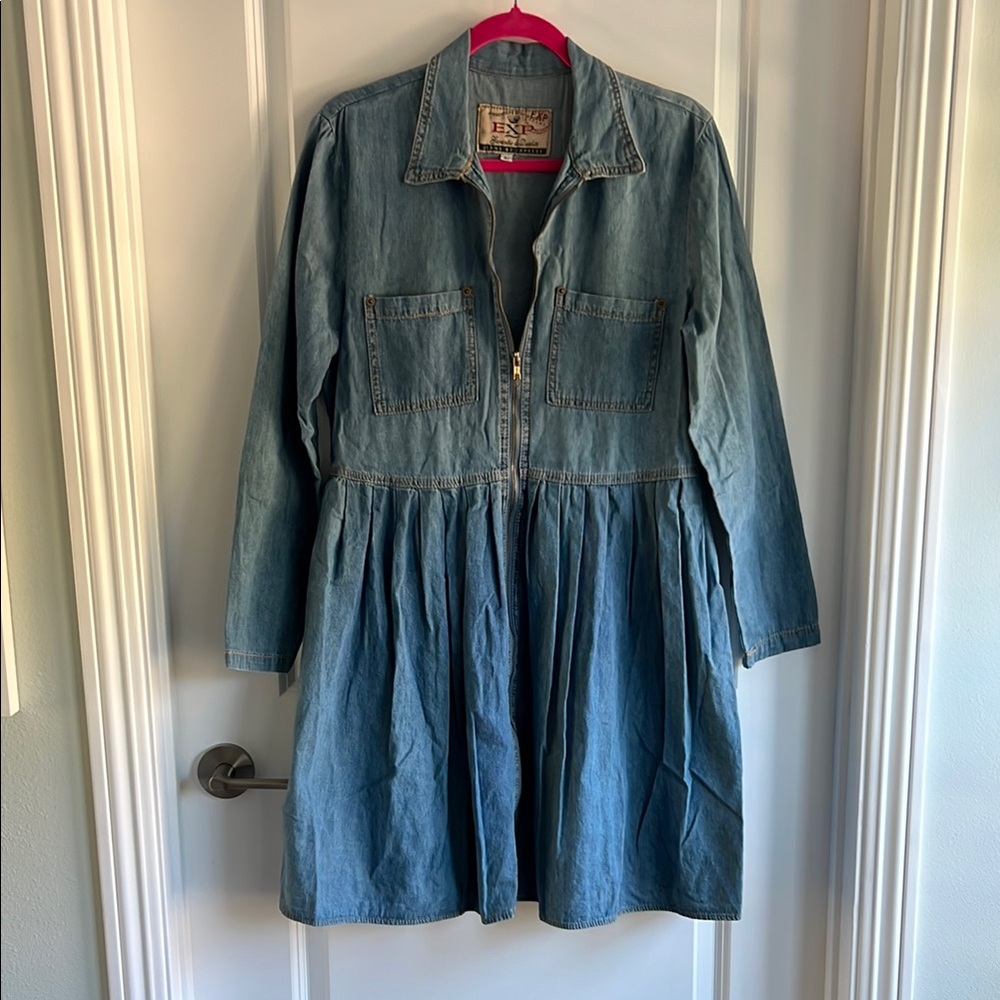 Vintage Express Denim Zip-Front Jacket Dress